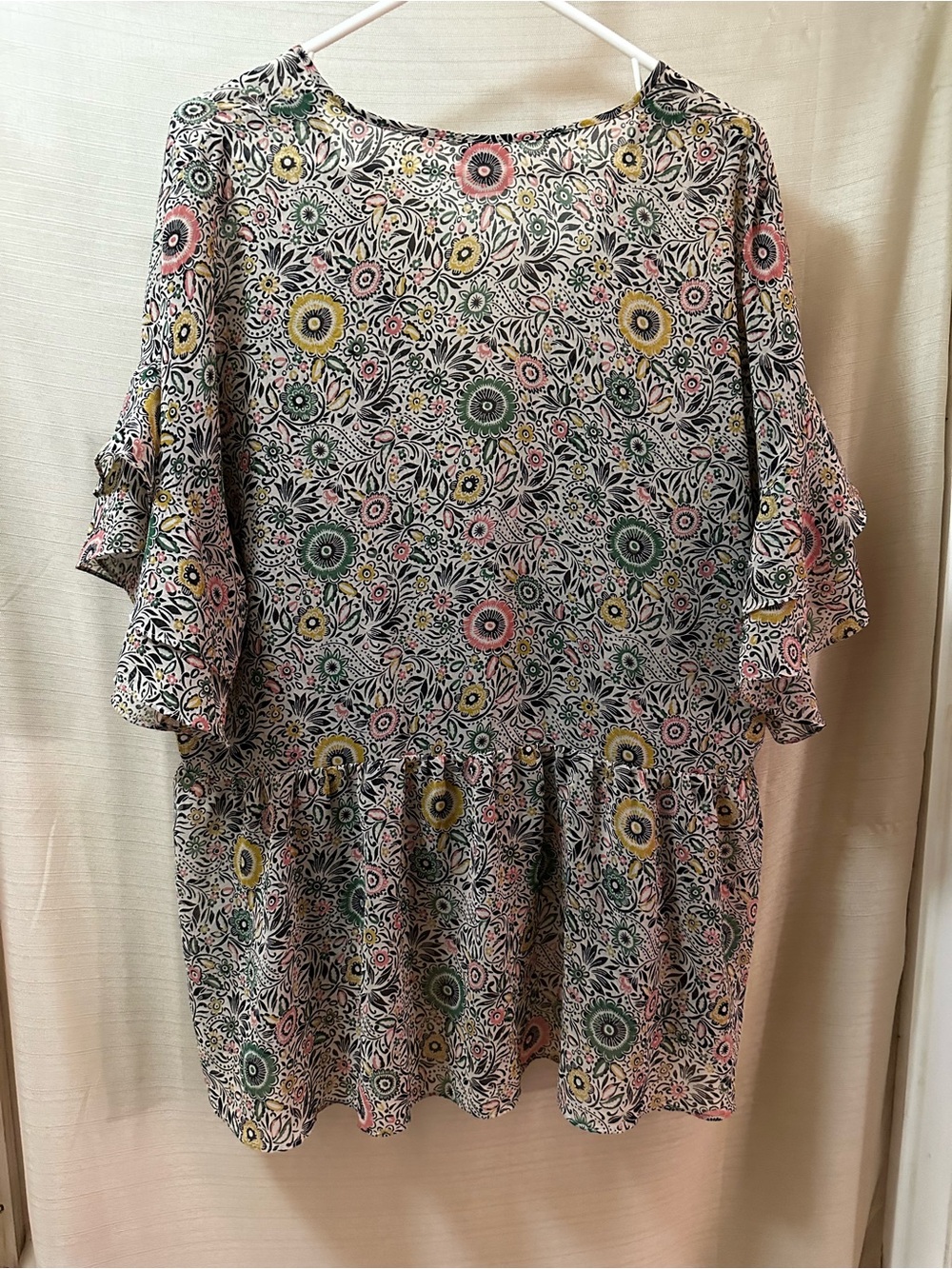Cabi Floral Ruffle Blouse XL Boho Peasant Top Bell Sleeve Romantic Cottagecore - Picture 7 of 7